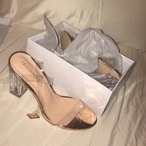 BRAND NEW GLASS HEELS ROSE GOLD